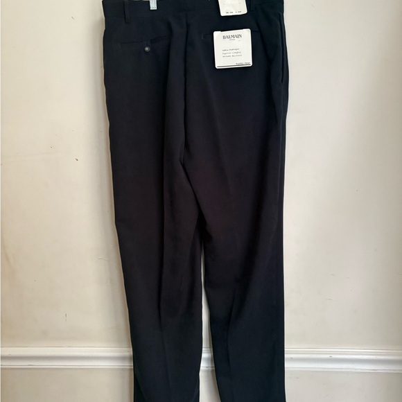 BALMAIN PARIS PLEATED GRAIN DE POUDRE TROUSERS BLACK 38X32 NWT - Picture 4 of 5